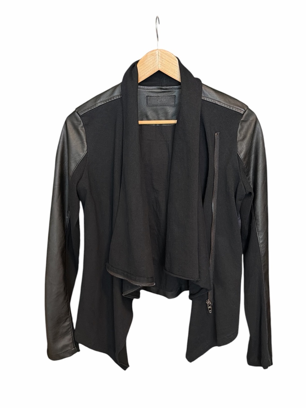 Blank‎ NYC black faux leather knit moto jacket small biker rock grunge classic